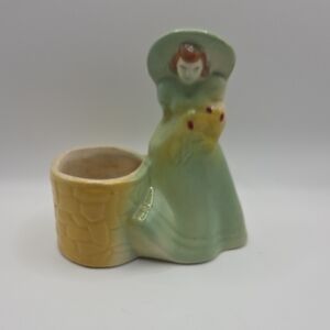 Shawnee Pottery  Vintage Ceramic Lady Planter in Green and Yellow